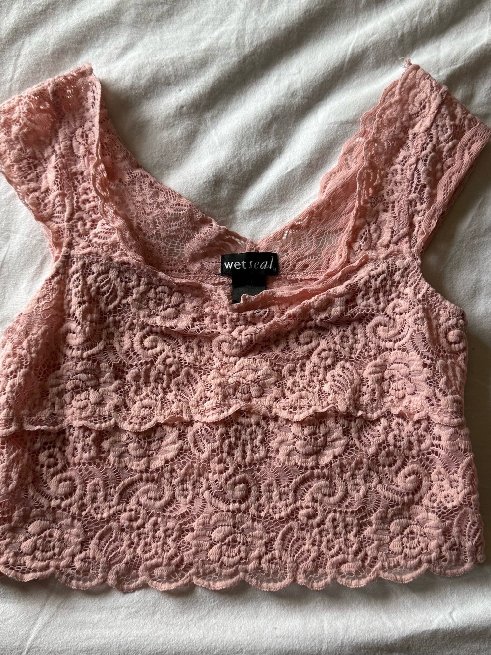 Vintage y2k Wet Seal Dusty Pink Lace Cropped Tank